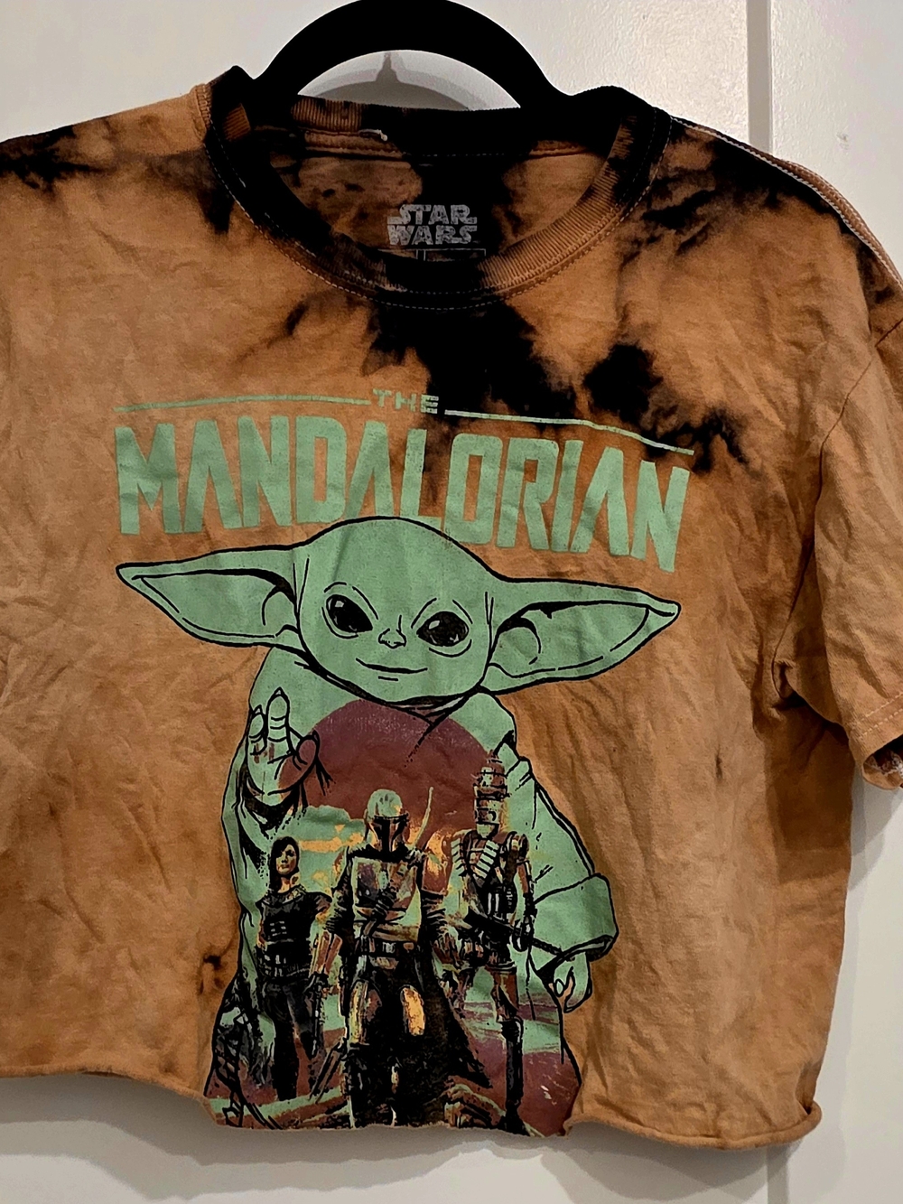 Star Wars The Mandalorian Crop Top - Brown & Black Tie-Dye with Mint Green Print